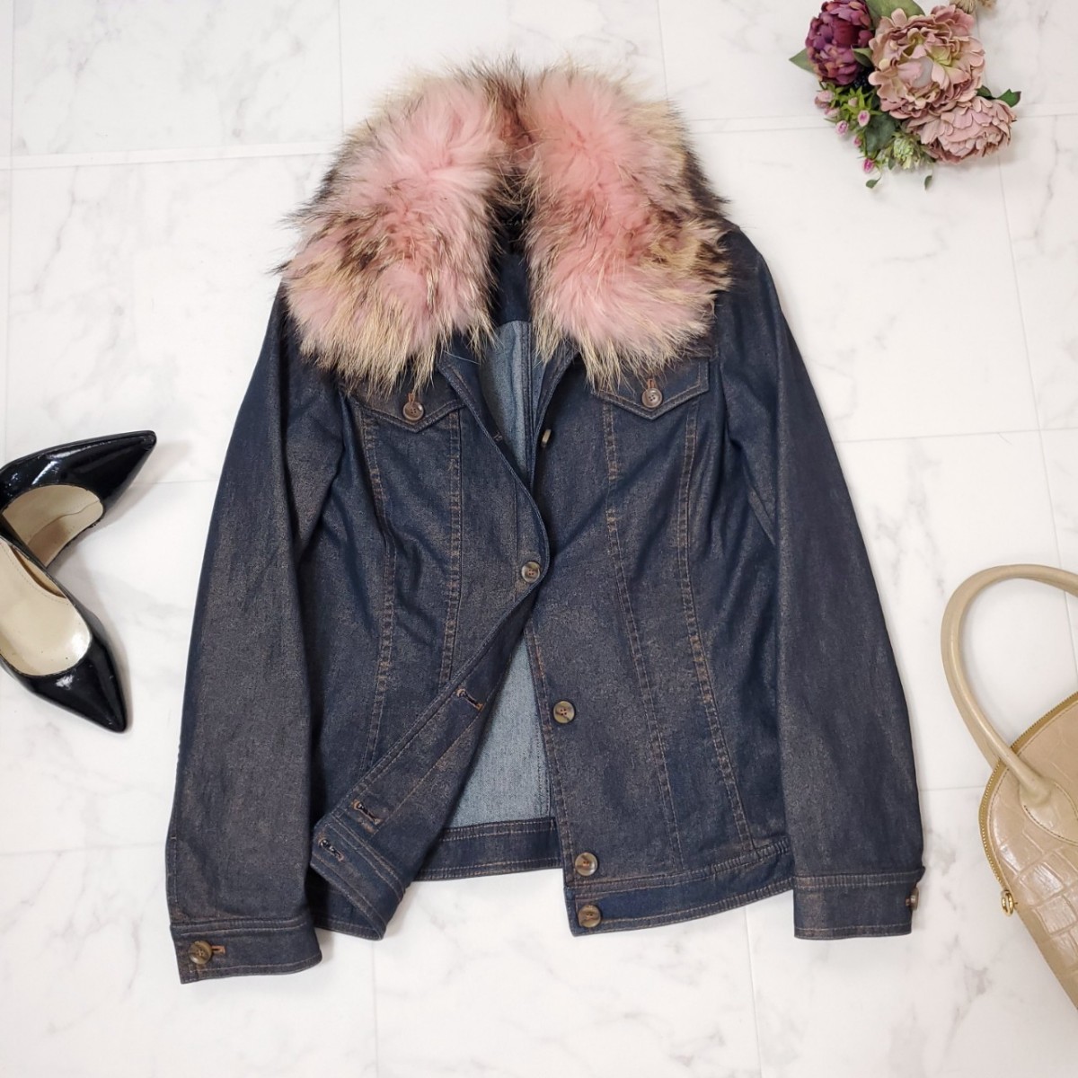 美品*希少☆ESCADA エスカーダ☆秋の羽織り☆ピンク*フォックス 
