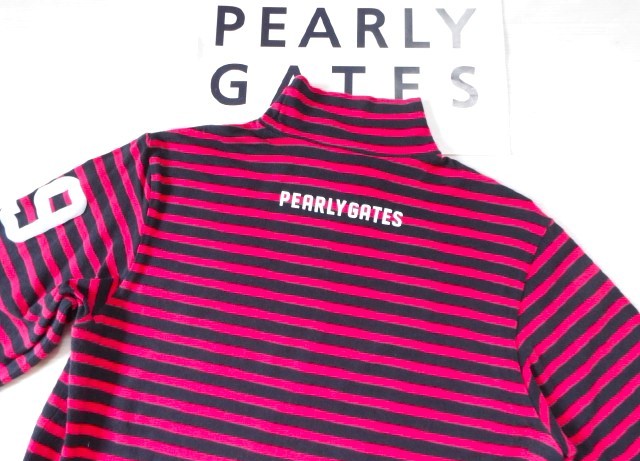 大きなサイズ 7 2XL パーリーゲイツ ボーダー シャツ 近年モデル プリント ☆美品☆PEARLY GATES パーリーゲイツ / PG89 ロゴプリント モック