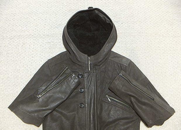 美品:MORGAN HOMME(モルガンオム).レザー フーデッド ジャケット M(裏