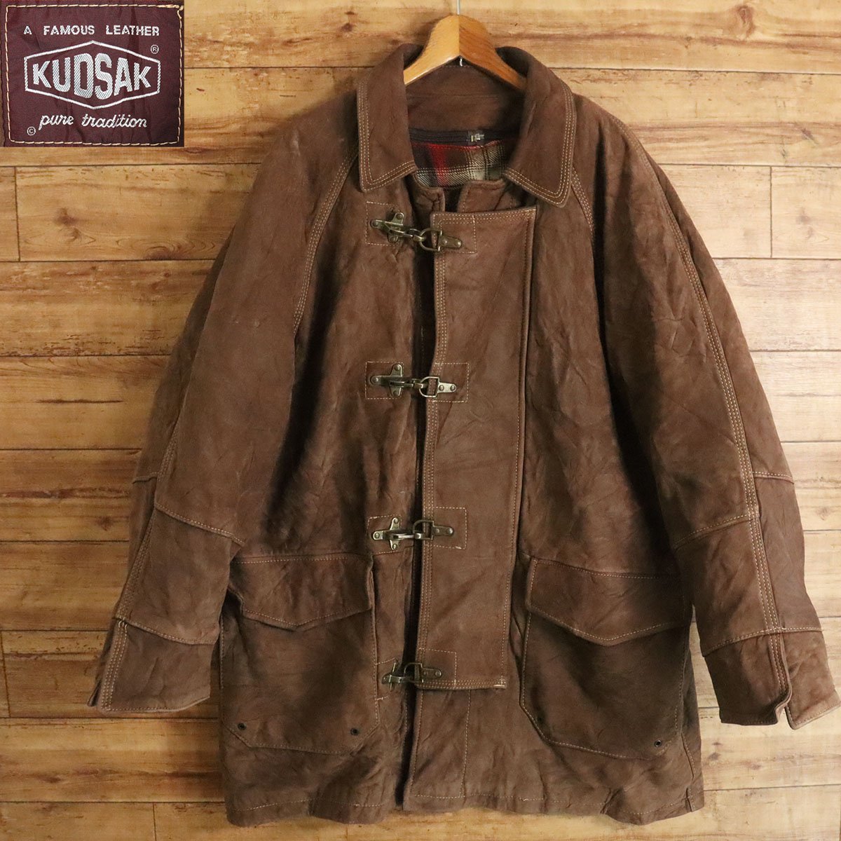 B10T/Y8.25-4　フランス製　KUDSAK　レザーファイヤーマンジャケット　本革　スウェード　レザージャケット　革ジャン　皮ジャン