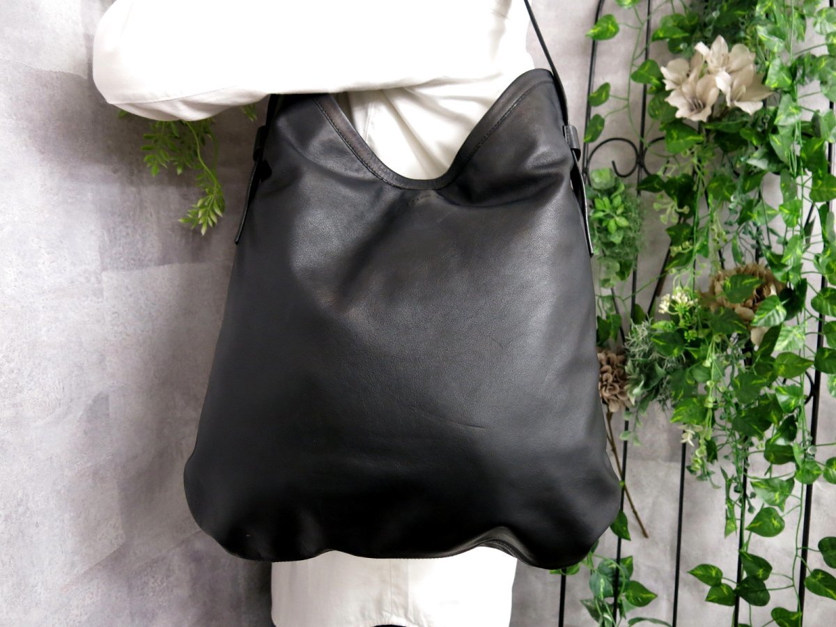 ●超美品●JIL SANDER NAVY ジルサンダーネイビー●メンズ●カーフ レザー 本革●ショルダー バッグ●黒●SV金具●A4 書類 収納●Js40480