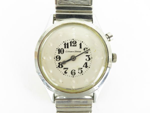 シチズン CITIZEN Shine シャイン　盲人用腕時計　4-300017 TA　手巻き　風防開閉　点字　白文字盤　お洒落な　シルバーカラー　E16