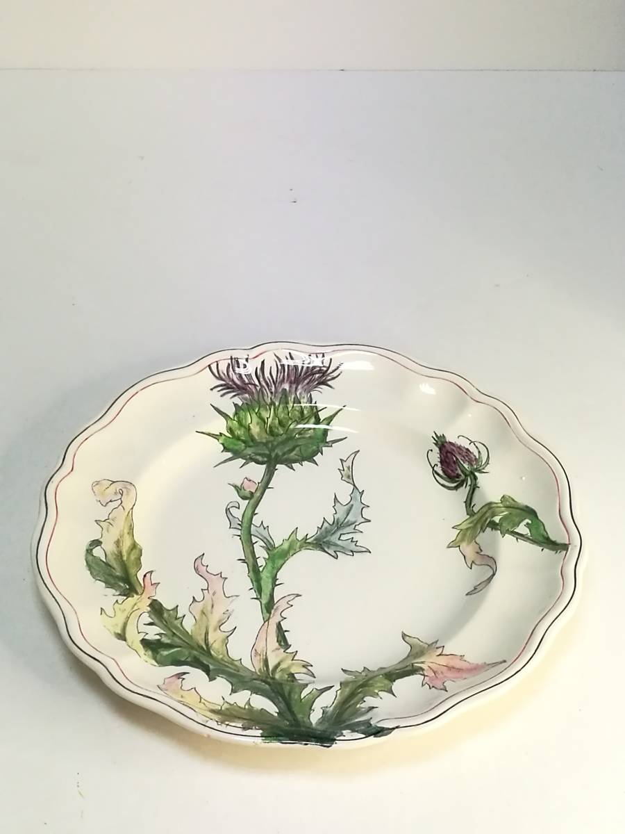 フランス　LONGCHAMP　CAREDERE　手描き　彩色　花リム　ディナープレート