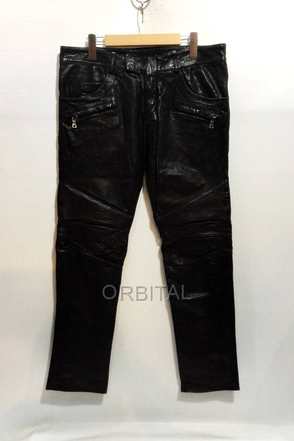 代官山)BALMAIN バルマンオム 国内正規 レザーバイカーパンツ ブラック