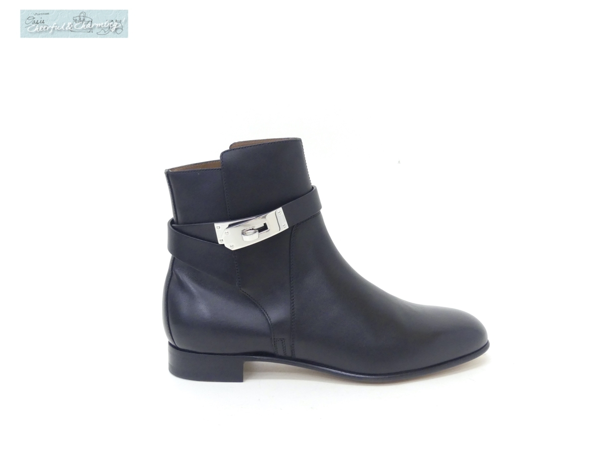 未使用 HERMES ブーツ ネオ 37 1/2 ブラック カーフ シルバー金具 