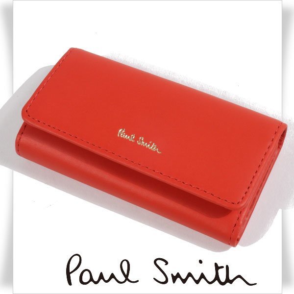 新品1円～★ポールスミス Paul Smith 箱付き 牛革 レザー 4連キーケース クラシックレザー レッド 正規店本物◆1383◆