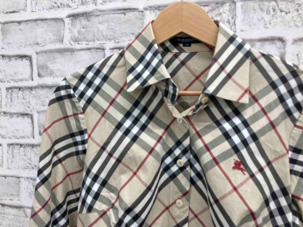 BURBERRY LONDON バーバリー ロンドン ノバチェック 七分袖 シャツ サイズ38 ベージュ系 店舗受取可