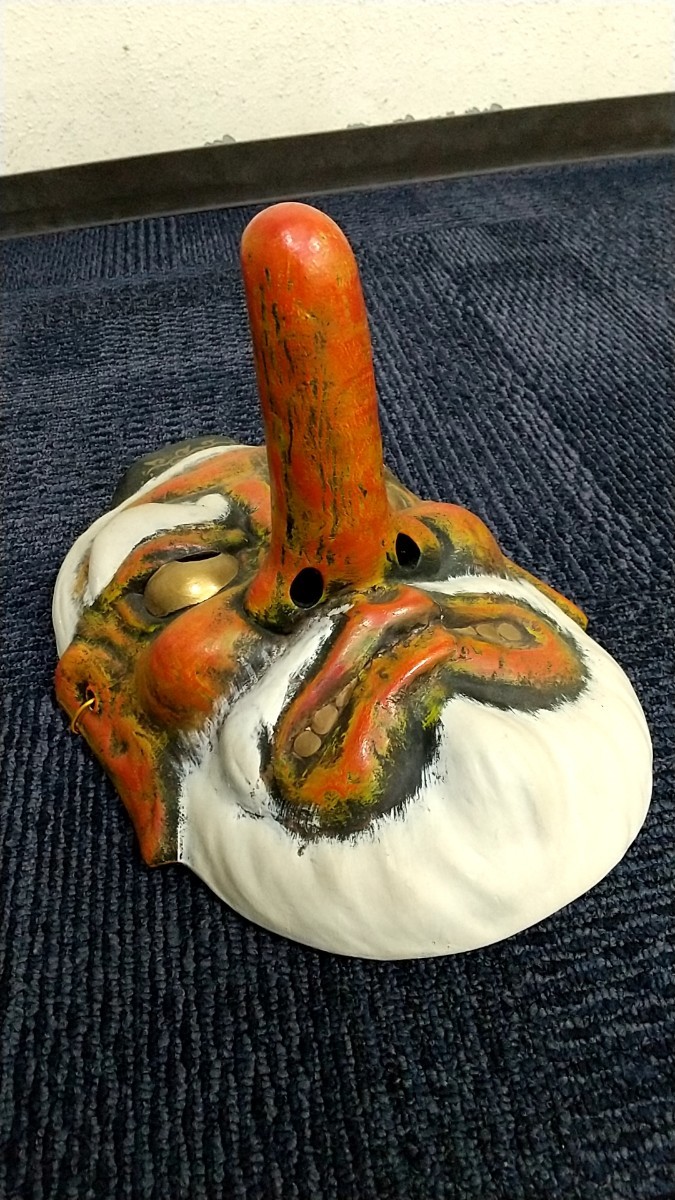天狗 お面 魔除け テング てんぐ 骨董 天狗 陶器面 31cm