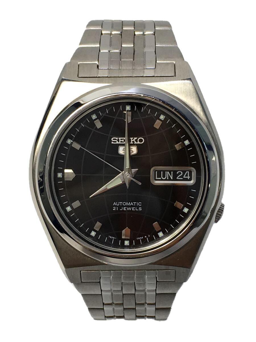 SEIKO◇SEIKO5/21石/7S26-02E0/自動巻腕時計/スケルトン/BLK