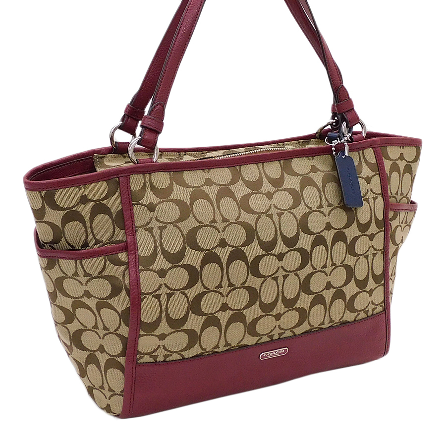 COACH シグネチャー タッセル トートバッグ キャンバス ブラウン 