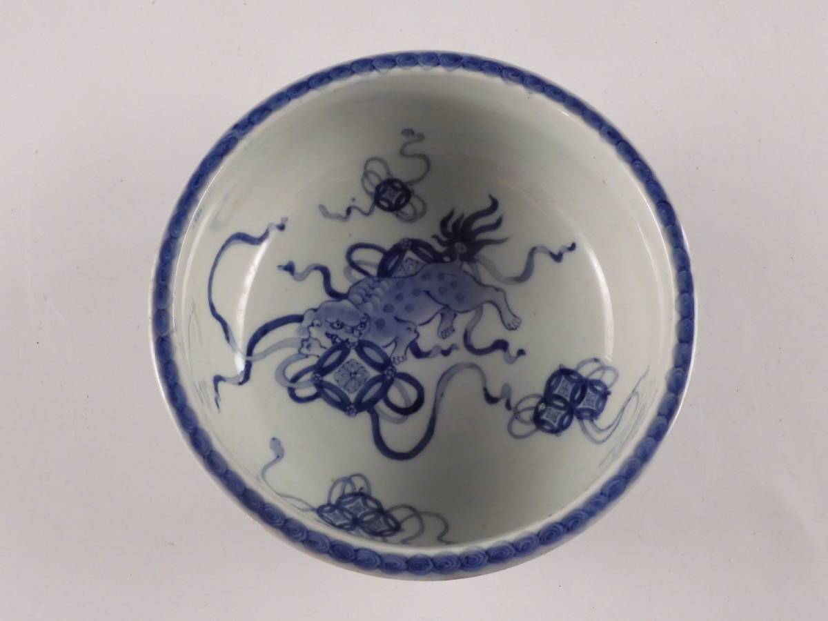 青華 茶碗 古染付 鉢□古伊万里染付花唐草碗 時代箱入り お茶道具 明末