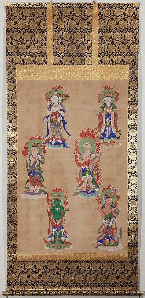 五】大幅 古仏画 十二天之内六天 紙本 彩色 掛軸 仏画