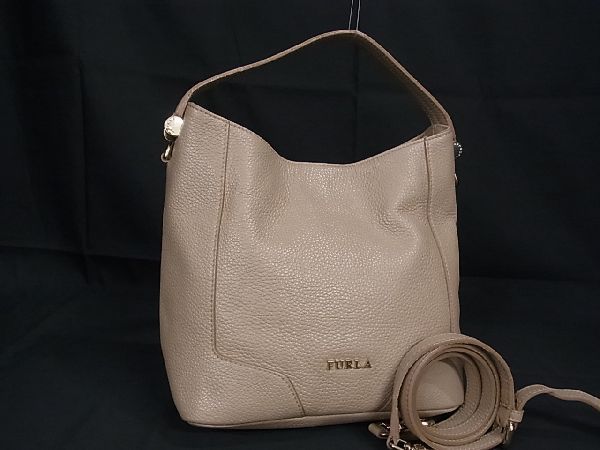 1円 ■美品■ FURLA フルラ レザー 2WAY ワンハンドル ハンドバッグ ショルダー クロスボディ 斜め掛け レディース ベージュ系 AR9025