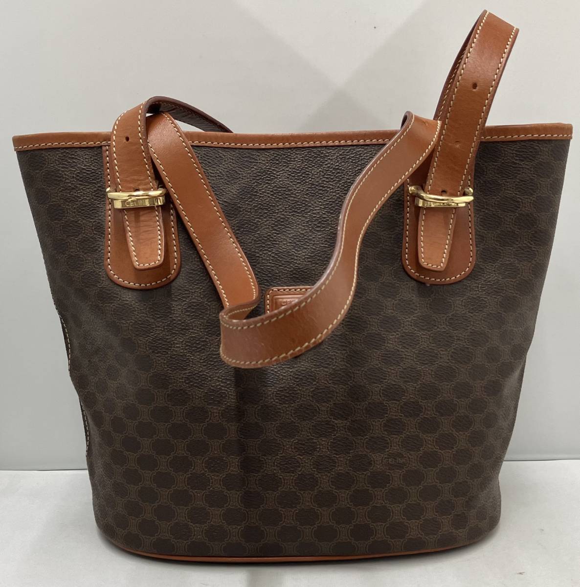 CELINE セリーヌ マカダム トートバッグ ハンド レザー ブラウン 茶 鞄 品物のみ