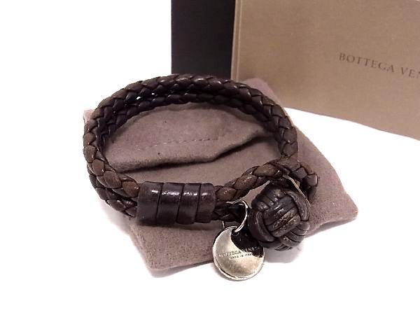 1円 BOTTEGA VENETA ボッテガヴェネタ イントレチャート レザー ブレスレット アクセサリー メンズ レディース ブラウン系 AQ6710