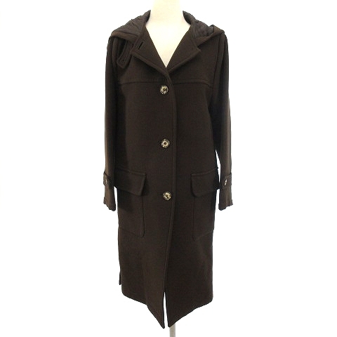 イヴサンローラン YVES SAINT LAURENT フーデッドコート ロング ボタン 36 S 茶 ブラウン ■GY04 ☆AA★ レディース