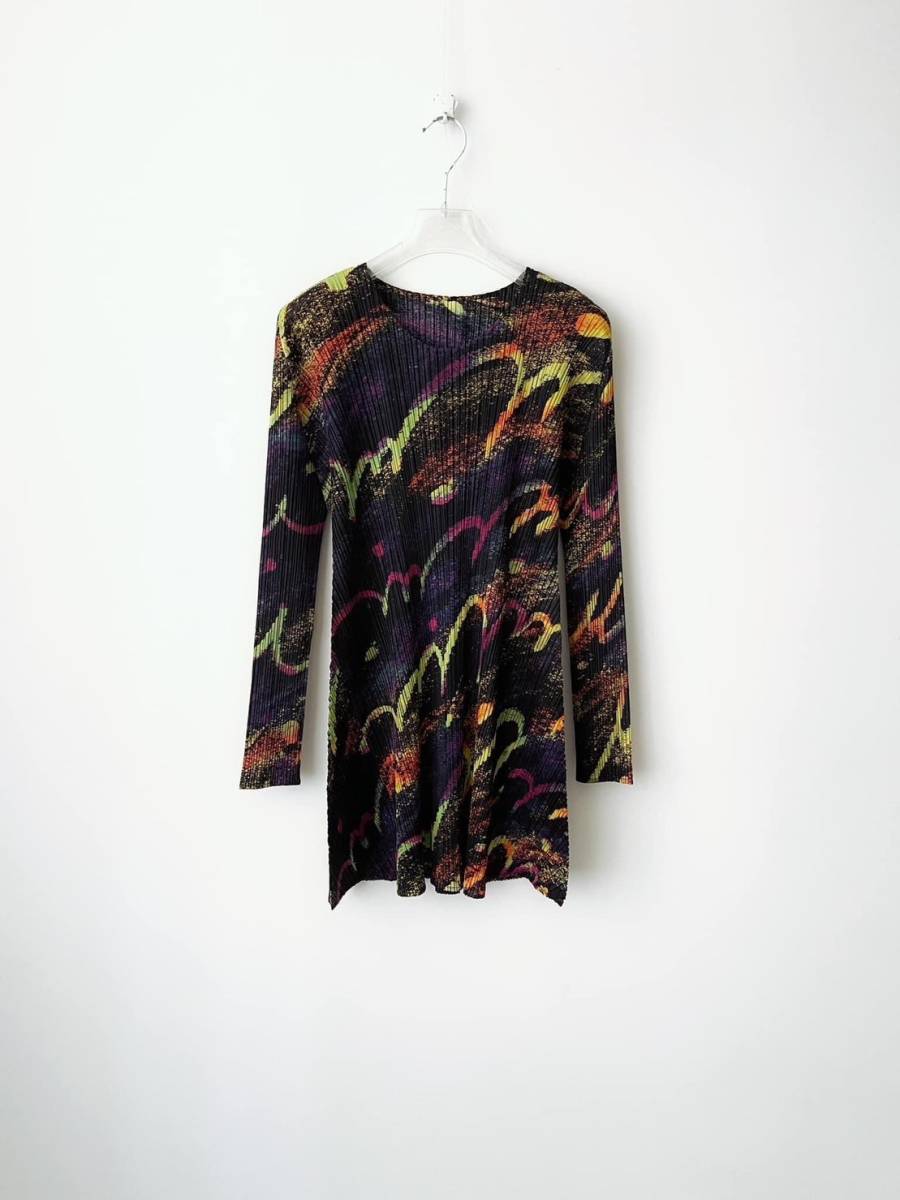 【激レア】2022 プリーツプリーズ PLEATS PLEASE JUMP&TURNシリーズ 総柄プリントチュニック、ミニワンピース　AW22