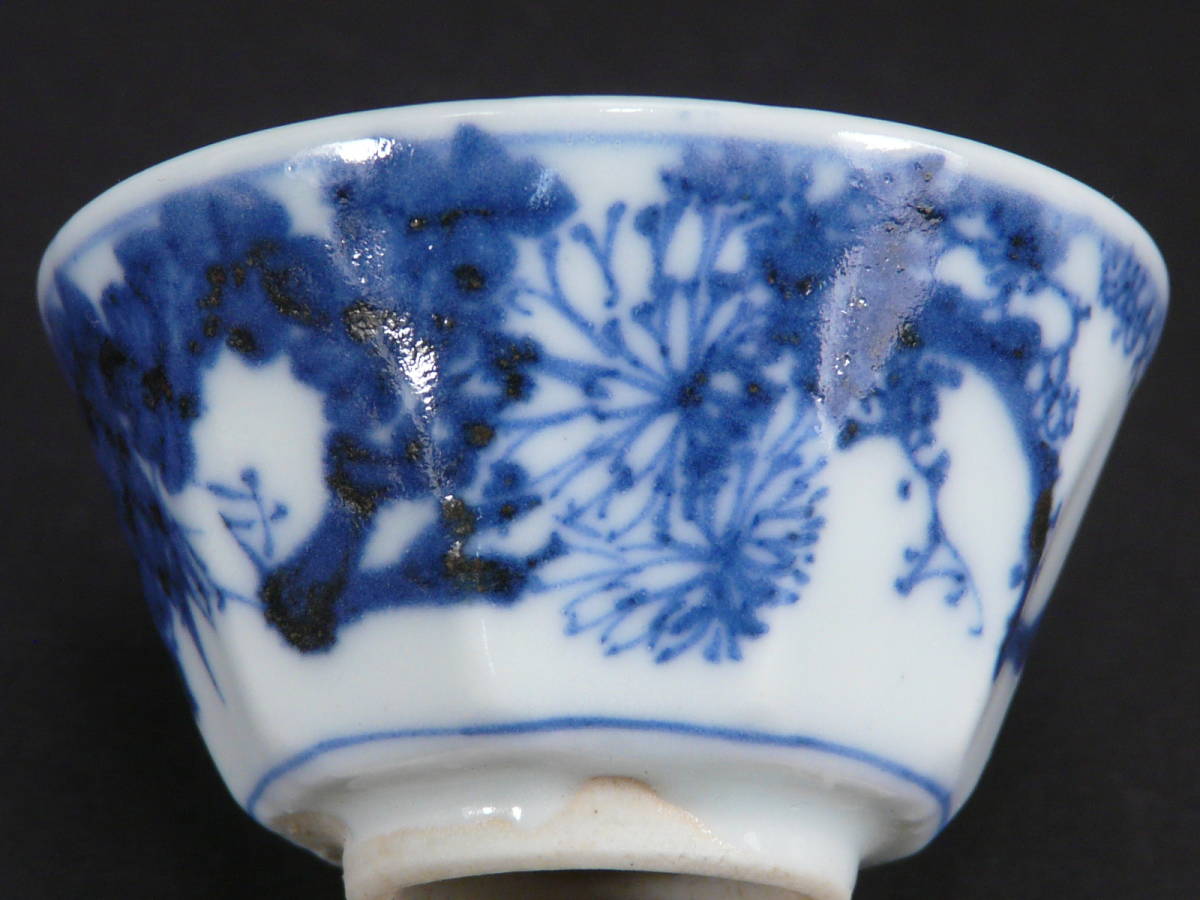 3. 京都名工 高橋道八 造 美しい青華染付四君子文 面取煎茶碗4客