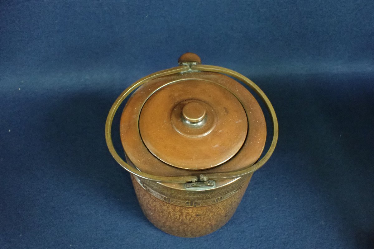煎茶道具 銅製 鎚目文字文 湯沸し 薬罐 時代箱付 U R5154 煎茶