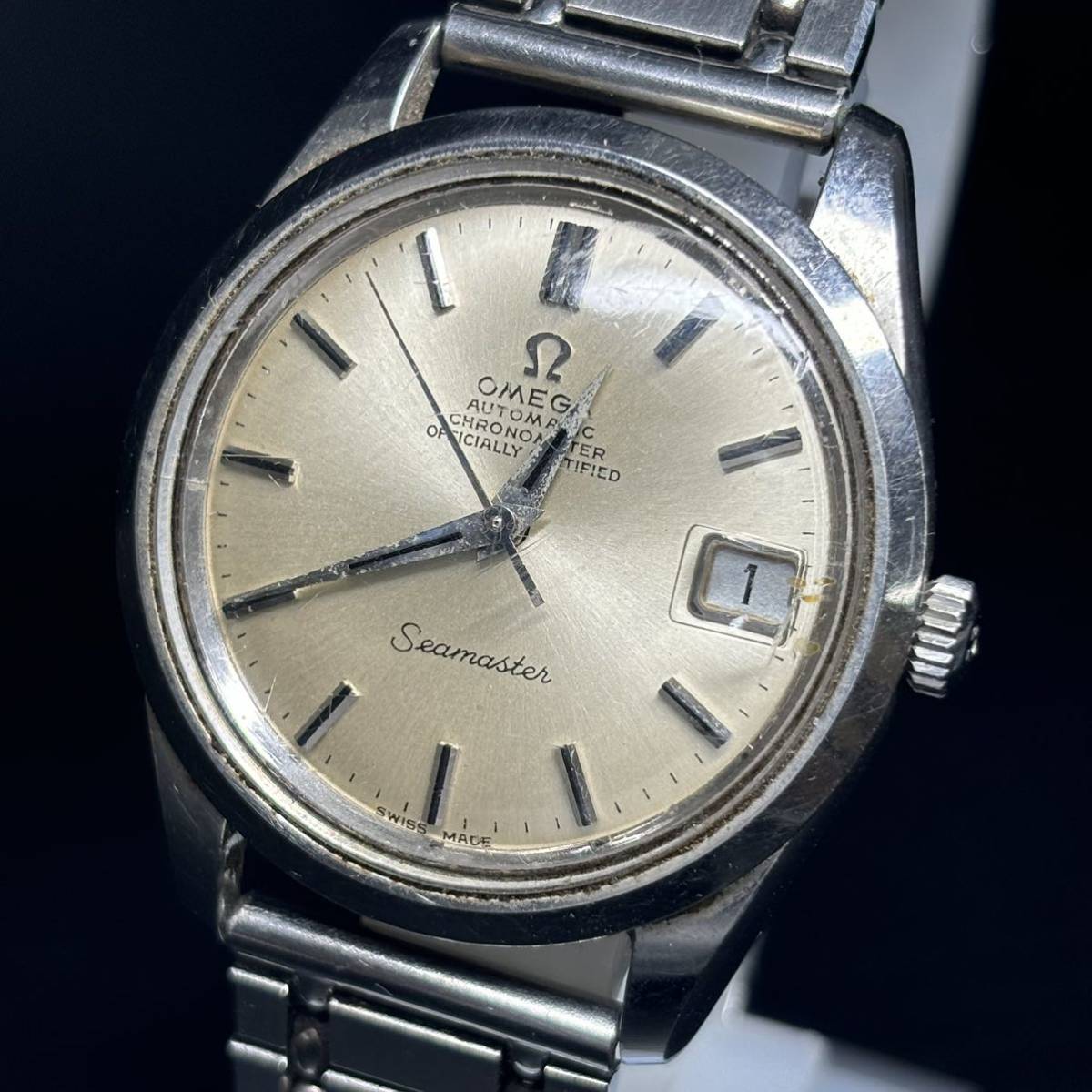 ★73918　オメガ　OMEGA　SEAMASTER　シーマスター　自動巻き　AT　オートマ　デイト　ステンレス　メンズ腕時計　ジャンク品　１円～★
