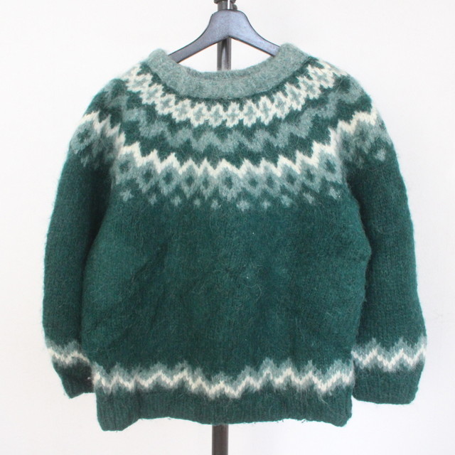 L742 80sビンテージ モヘアニットセーター■1980年代製 Lサイズくらい グリーン ノルディック アメカジ ストリート レトロ 古着 古着卸 90s