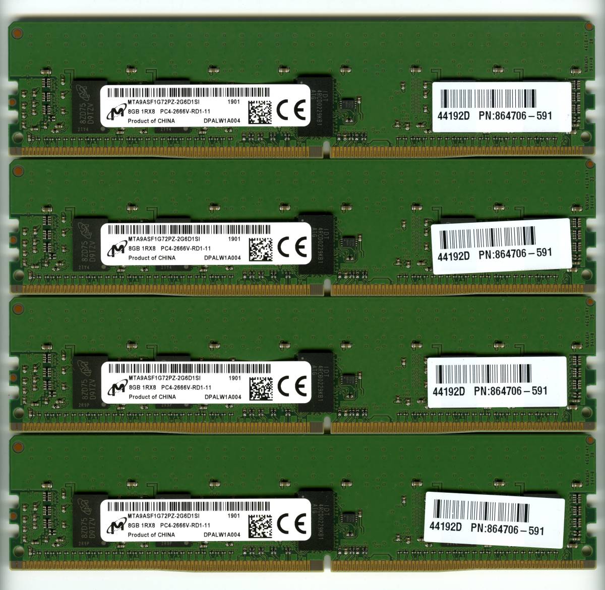 RDIMM】DDR4-2666、ECC Registered、32GBの4枚セットで128GB、中古