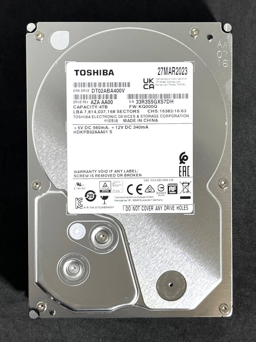 周辺機器 〇 TOSHIBA DT02ABA400V 4TB SATA 3.5インチ 消去済