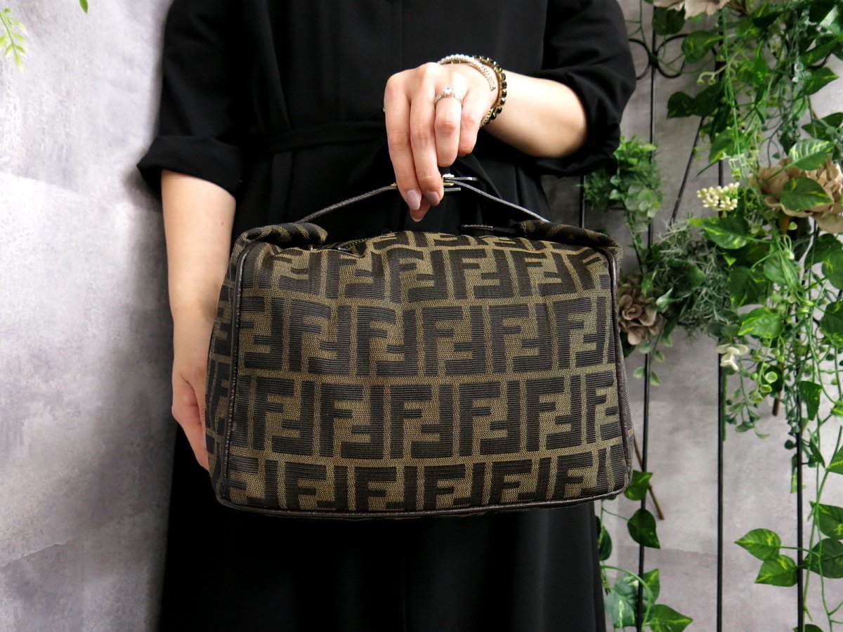 フェンディ FENDI ハンドバッグ - ズッカ柄 ナイロン×レザー ブラウン 
