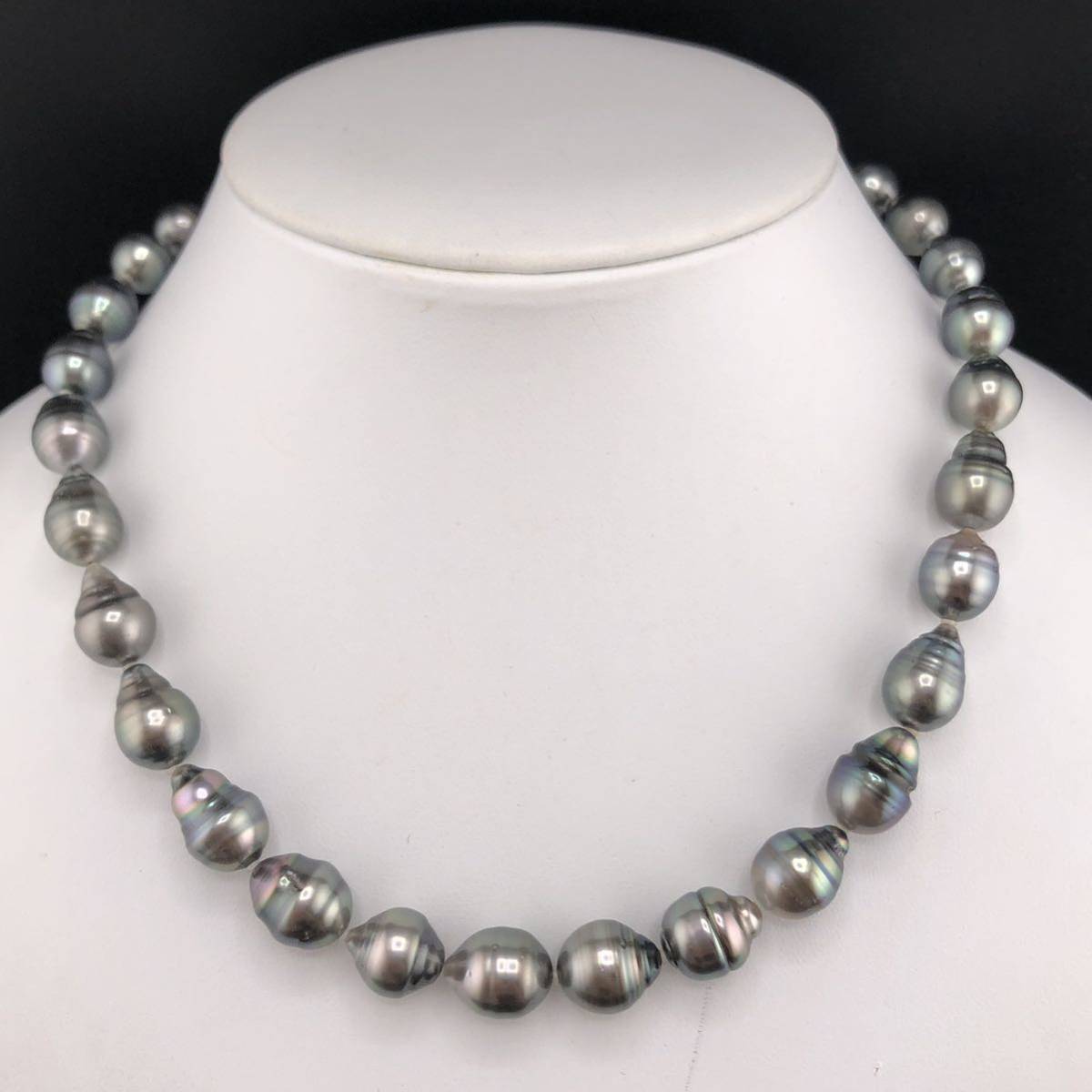 E11-0228 鑑別書付き☆黒蝶パールネックレス 8.5mm~11.5mm 44cm 51.2g 