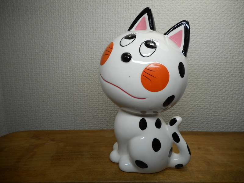 内藤ルネ 陶器 ネコ 貯金箱 昭和レトロ 猫 陶器製 置物 貯金箱 雑貨