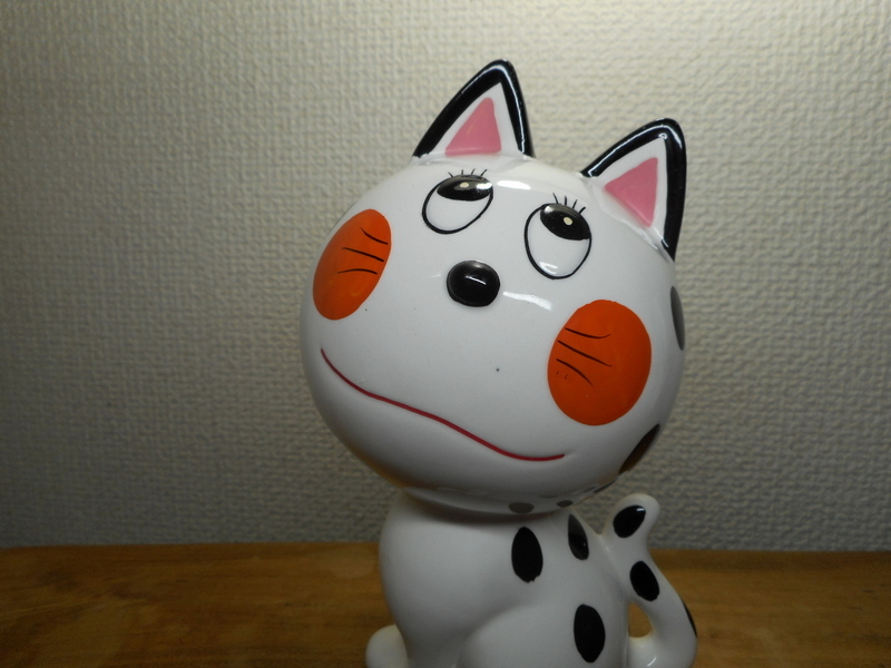 内藤ルネ 陶器 ネコ 貯金箱 昭和レトロ 猫 陶器製 置物 貯金箱 雑貨