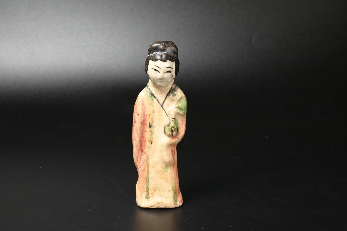 宋赤絵 婦女俑 宋時代 磁州窯 】