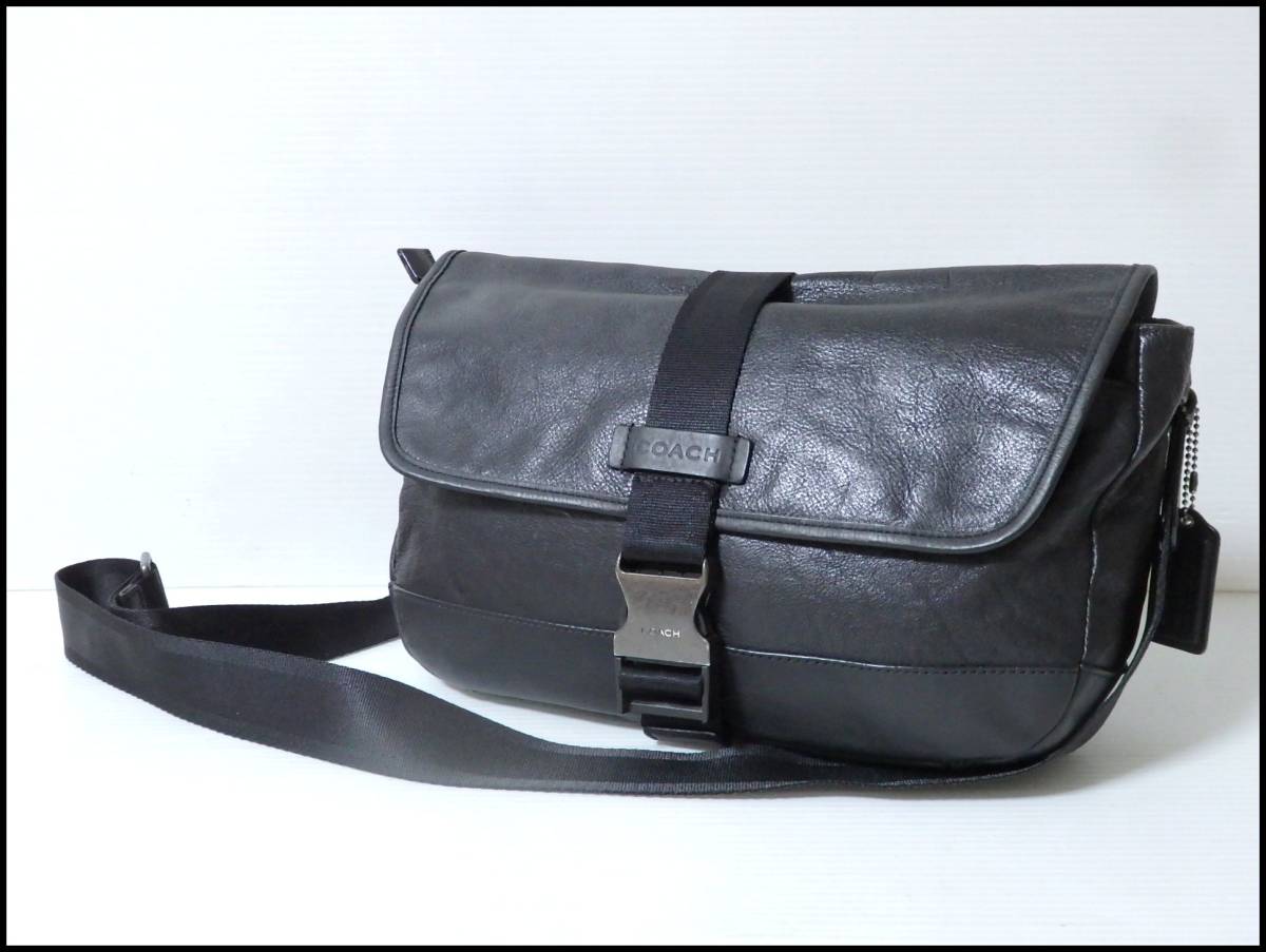 ＜本物 COACH コーチ ショルダーバッグ 斜め掛け クロスボディ レザー 黒＞6.26.10　☆定形外710円☆
