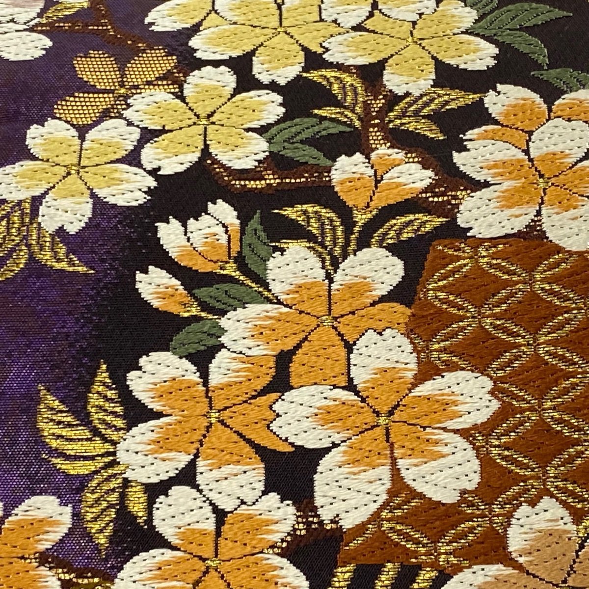 振袖 聚楽 袋帯 六通 本金箔 松桐瑞鳥文 膨れ織り 金糸 美品 秀品 振袖