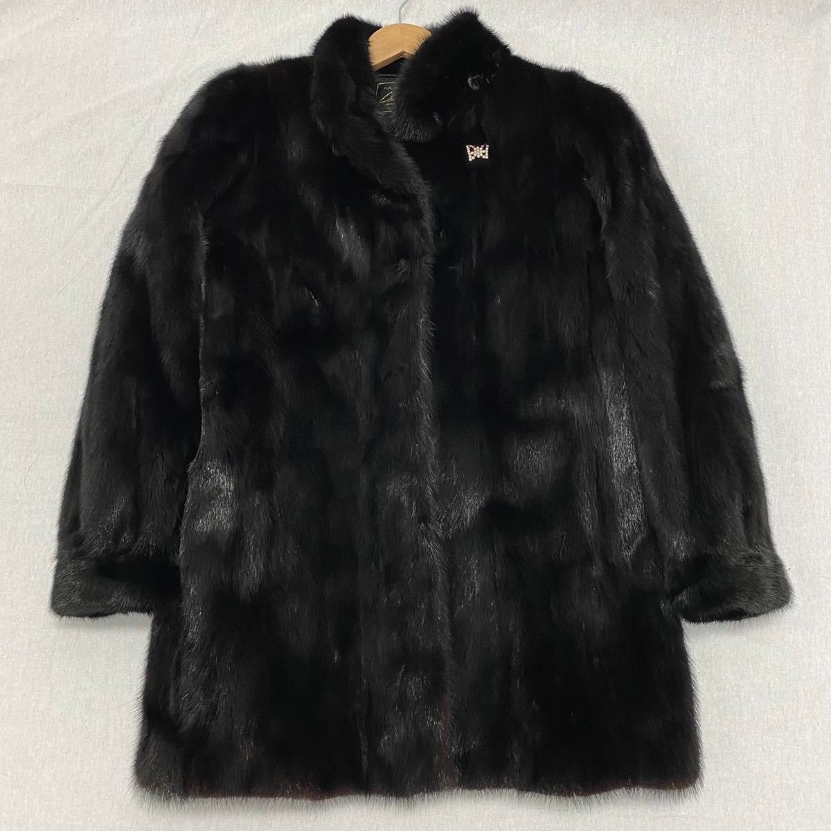 レディース 美品 SAGA MINK ブラックグラマ ロングコート 毛皮 13号 