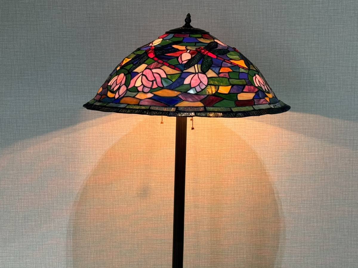 （M233)　ステンドグラス フロア スタンド ランプ ナイト スタンドライト 照明 アンティーク ヴィンテージ　高さ　165㎝ 間接照明 フロア A002533ステンドグラスフロアライト フロアランプ 照明器具 書斎