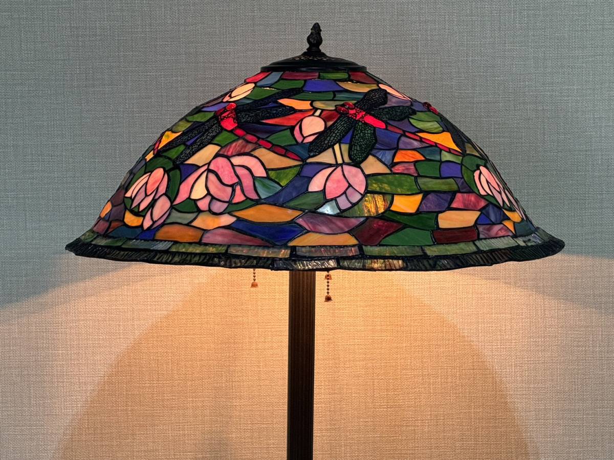 （M233)　ステンドグラス フロア スタンド ランプ ナイト スタンドライト 照明 アンティーク ヴィンテージ　高さ　165㎝ 間接照明 フロア A002533ステンドグラスフロアライト フロアランプ 照明器具 書斎