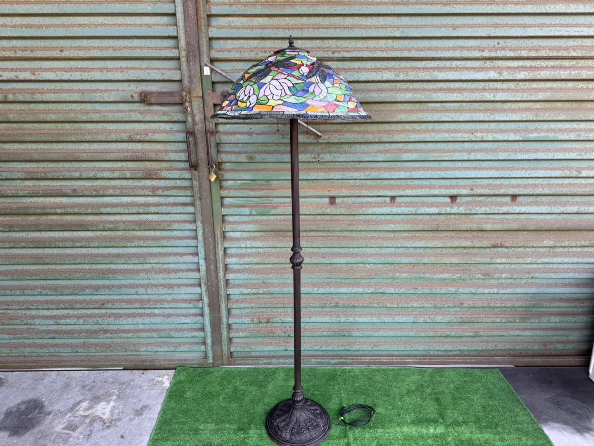 （M233)　ステンドグラス フロア スタンド ランプ ナイト スタンドライト 照明 アンティーク ヴィンテージ　高さ　165㎝ 間接照明 フロア A002533ステンドグラスフロアライト フロアランプ 照明器具 書斎