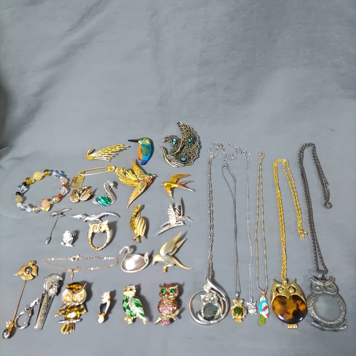5511/15　GJ52881　鳥　バード　フクロウ　鶏　アクセサリー　セット　ゴールドカラー　シルバーカラー　ブローチ　ペンダント　30点