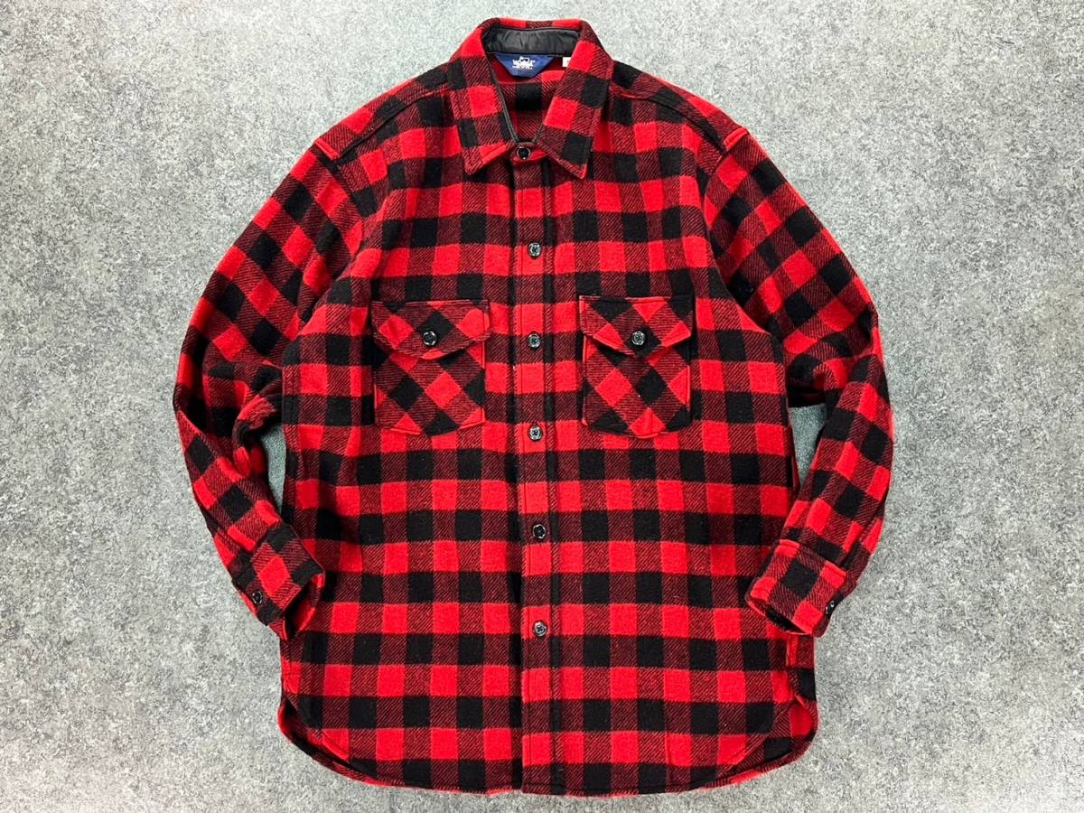 Wk984 USA製 90s 紺タグ VINTAGE Woolrich ウールリッチ 厚手 フランネル チェック ポケット シャツ ヘビネル ブロックチェック メンズ