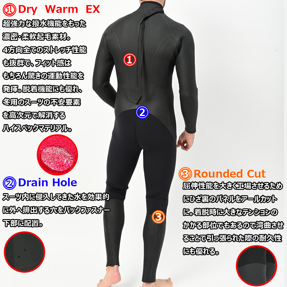 セミドライスーツ XLサイズ 2024 バックジップ 起毛 セミドライ 5mm