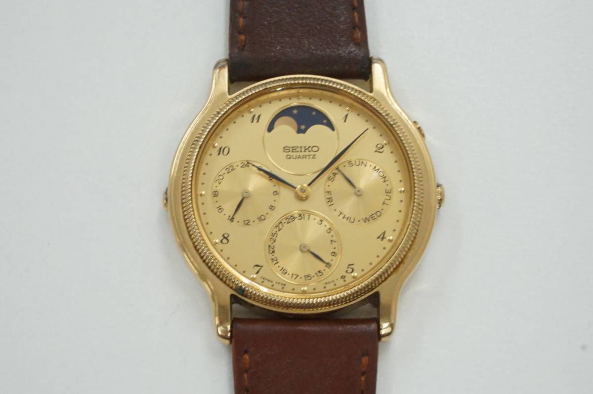 ☆【SEIKO】セイコー 7F38-6180 ムーンフェイズ QZ メンズ 腕時計 社外 
