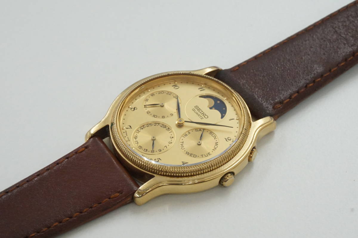 ☆【SEIKO】セイコー 7F38-6180 ムーンフェイズ QZ メンズ 腕時計 社外 