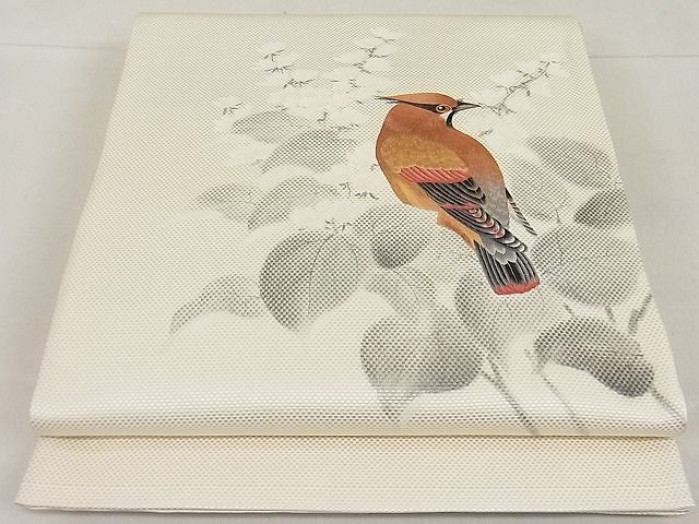 平和屋1■極上　六通太鼓柄袋帯　手描き　刺繍　休み鳥　逸品3s20920