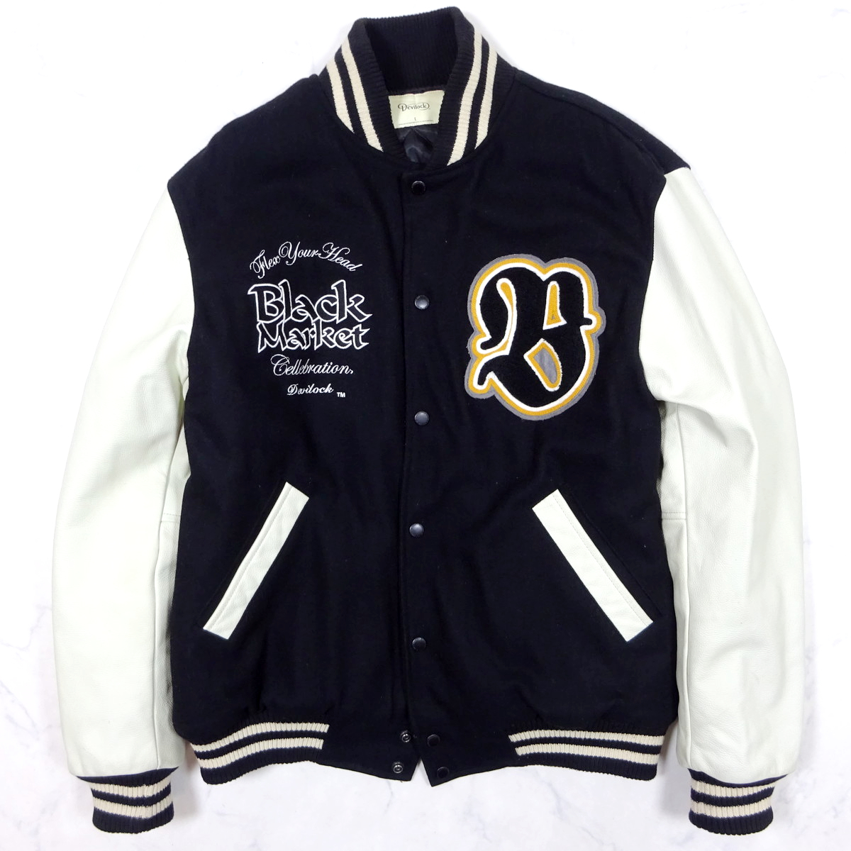 devilock STADIUM JUMPER LEATHER SLEEVE デビロック ブラック 