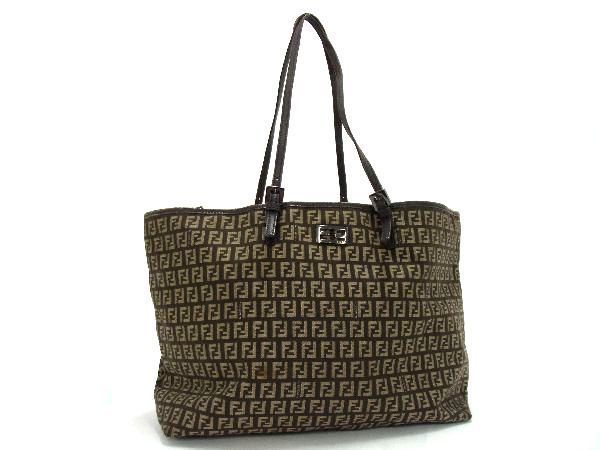 1円 FENDI フェンディ ズッカ柄 ズッキーノ キャンバス トートバッグ ショルダーバッグ 肩掛けかばん レディース ブラウン系 AU0092