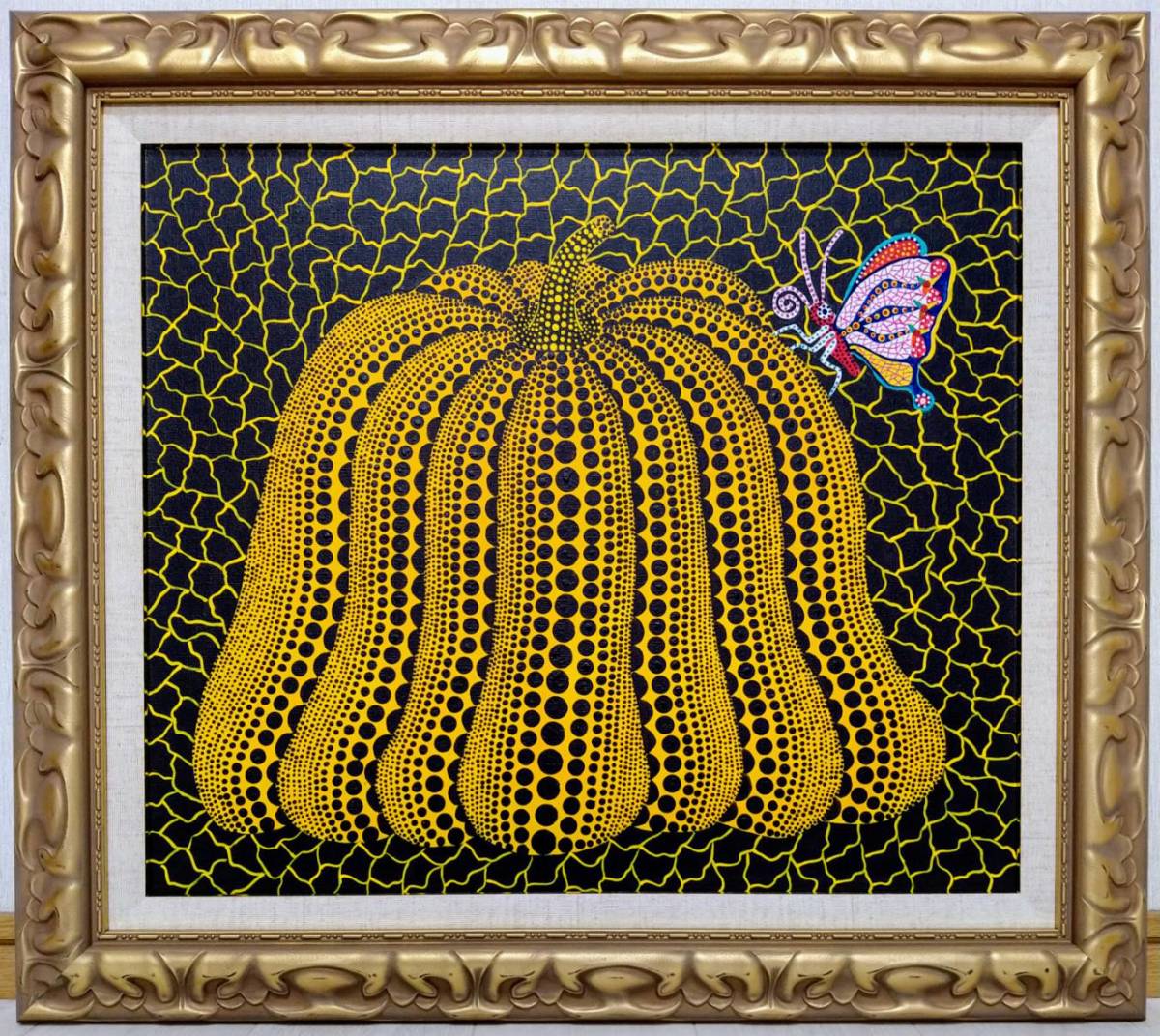 F10号 草間彌生 Pumpkin 手描き大型作品/肉筆保証/2000年/裏サイン有 