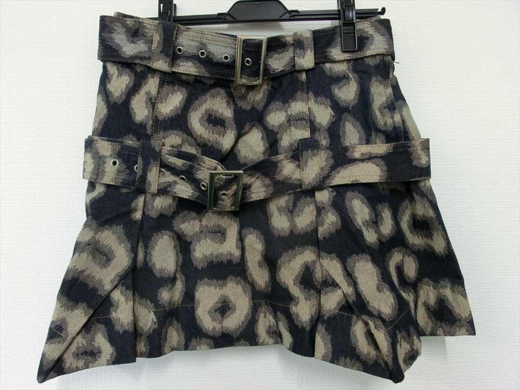 T【P2-90】【60サイズ】▲ヴィヴィアンウエストウッド レッドレーベル/デニム レオパード柄 ベルテッドスカート/レディース/サイズ表記：3