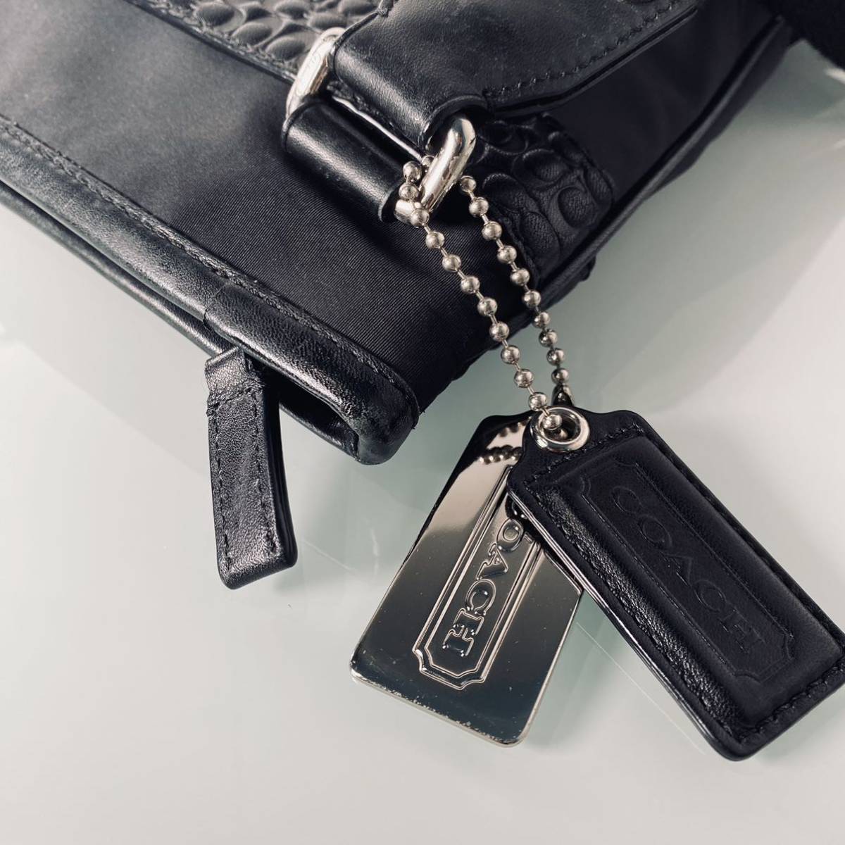 COACH コーチ ショルダーバッグ ブラック レザー セカンドバッグ ロゴ刻印 1円 COACH コーチ ショルダーバッグ クロスボディ ボディバッグ