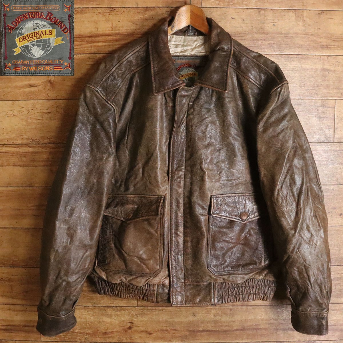 F12T/Y11.28-3　アメリカ古着　Wilsons　ウィルソン　レザーフライトジャケット　本革　A-2 G-1　レザージャケット　Lサイズ　メンズ